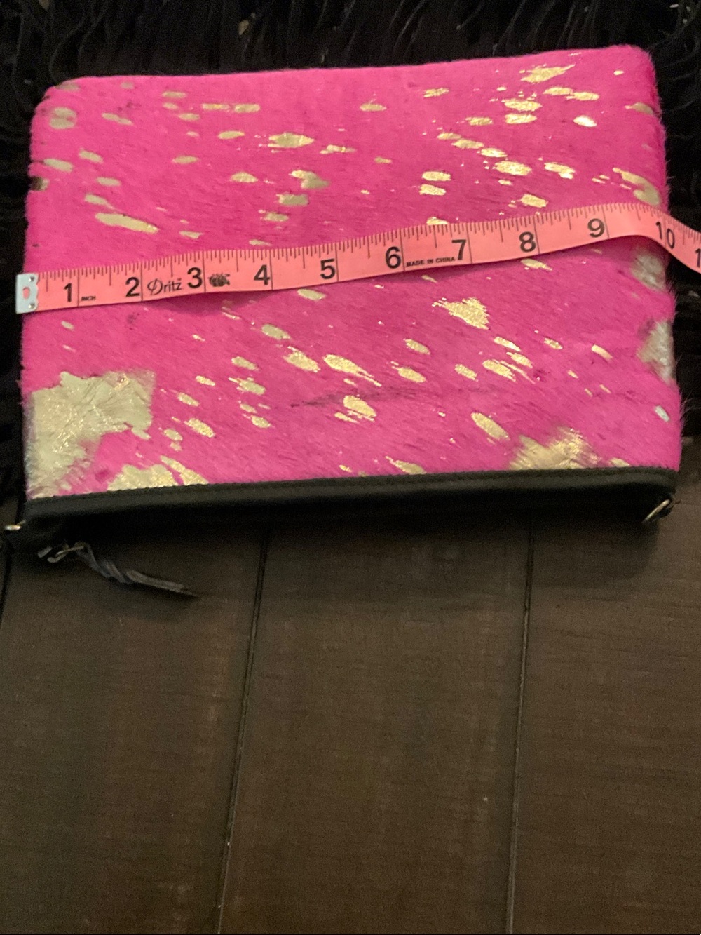 Hot Pink Fringe Crossbody Bag with Gold Foil Accents - Picture 2 of 6